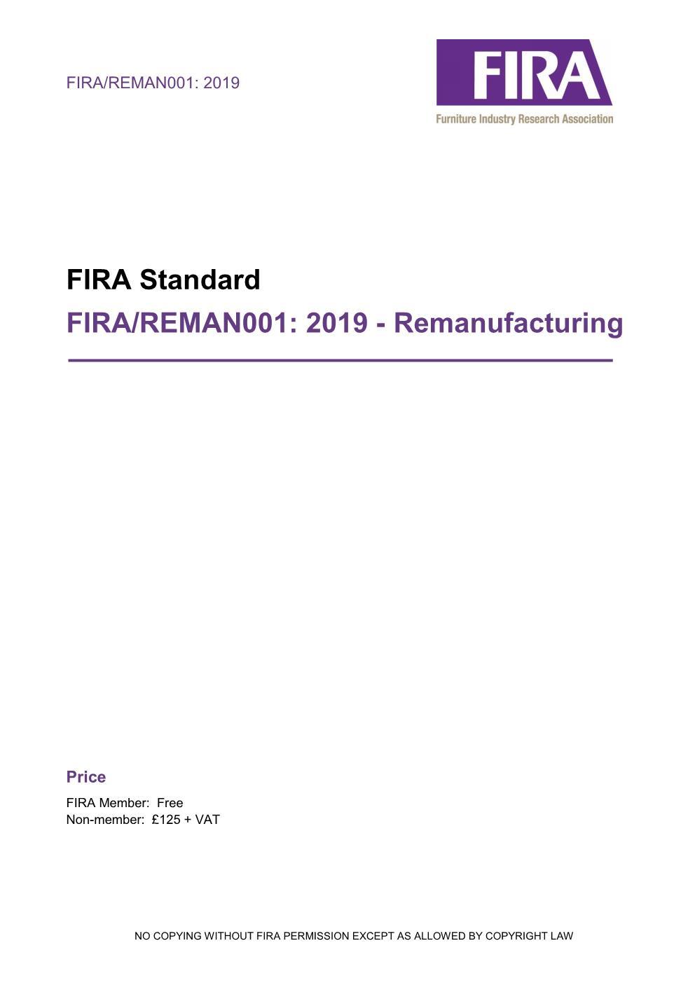 Remanufacturing: FIRA Standard FIRA/REMAN001: 2019