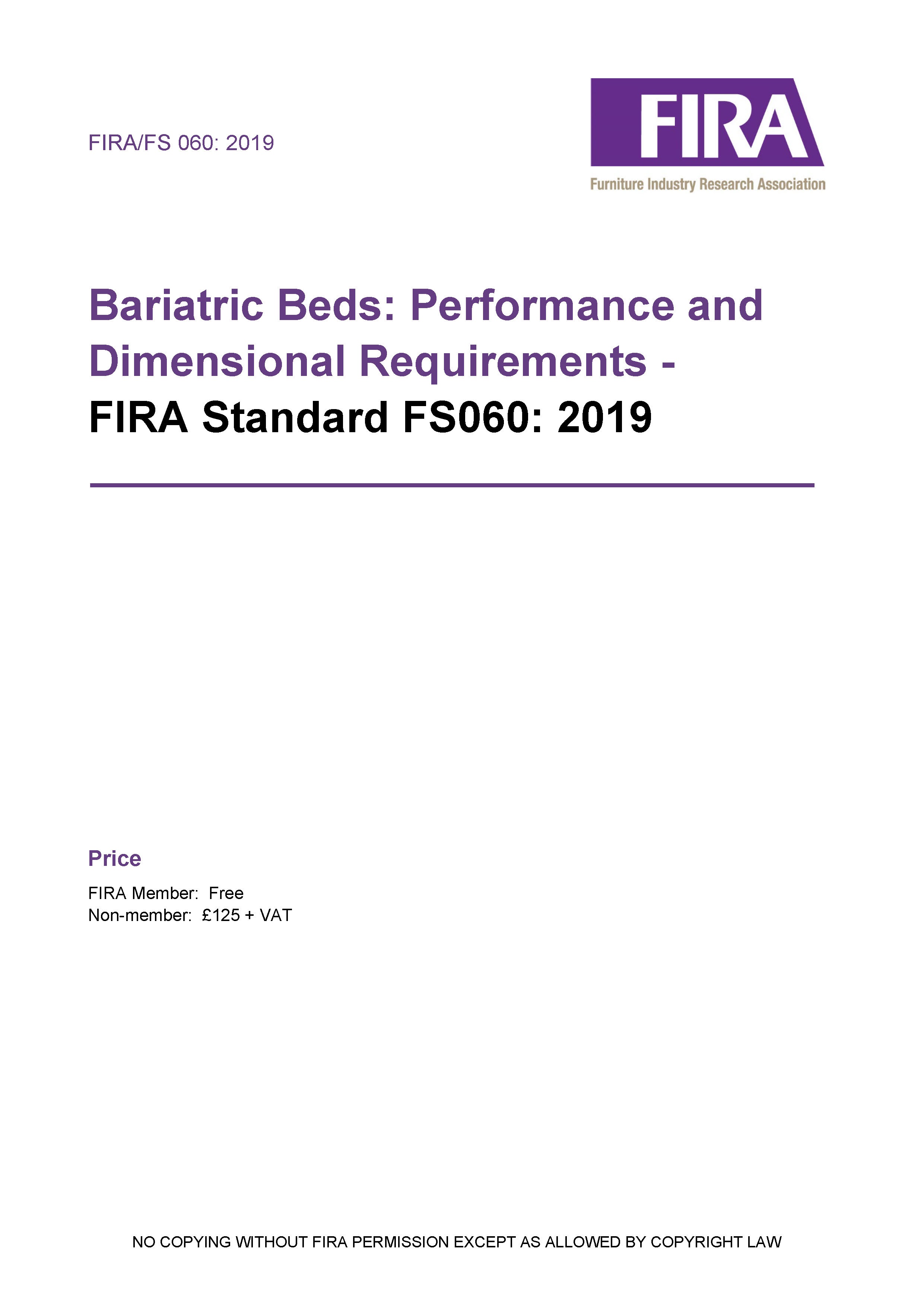 Bariatric Beds: Performance and Dimensional Requirements - FIRA Standard FS060:2019